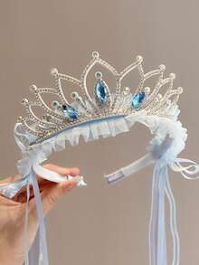 1件青少年冰雪发箍，甜美公主缎带面纱皇冠发饰 - 藍色 - 查看 2