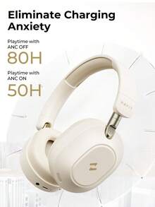 havit LIFE NC01H 可折叠主动降噪立体声无线耳机，80 小时长续航，低延迟，包耳式耳机，轻巧便携，可通过应用程序进行个性化设置，紫色礼品选择 - 米色 - 查看 5