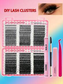 640/590/800 pièces Kit d'extensions de cils, colle double tête et scellant, pinces confortables, set de cils D Curl 8-16mm - sans parfum, kit de cils pour fêtes et maquillage de Noël