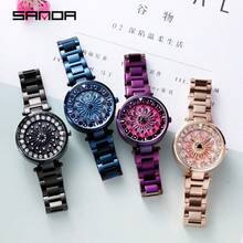 Sanda Women's Watches Full Star 360 Degree Rotating Watch Diamond Encrusted Hourly Steel Strap Women's Watches - Blue - View 5