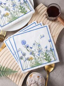 20 pièces Serviettes de déjeuner jetables colorées avec motif floral et végétal pour fêtes
