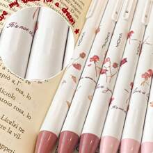 1 boîte de 6 stylos à bille rétractables à motif de fleurs de rose, encre noire, séchage rapide, haute capacité d'écriture pour les étudiants à la rentrée scolaire