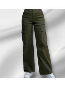 Pantalones De Cargo Mujer - Verde militar - Ver 2