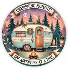 1pc Vintage Style Camping Van Wooden Sign, 8x8 Inch Wooden Wall Hanging Plaque With Cheshire Moment Quote, Multifunctional Home Decor For Camping And Outdoor Enthusiasts