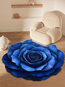 1pc Blue Rose Floral Element Area Rug, 3D Visual Enlargement, Machine Washable & Dirt-Resistant; Living Room Rug, Bedroom Rug, Entryway Rug, Kitchen Rug, Bathroom Rug, Gaming Room Rug, Study Room Rug, Home Decor