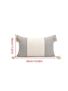 1 pieza/2 piezas Fundas de cojín con estampado de rayas grises y blancas, de tela de lona de algodón, con diseño de flecos en las cuatro esquinas, efecto bicolor, estilo nórdico para sala de estar, sofá, dormitorio, 30*50cm, 45*45cm