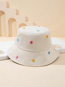 1pc Embroidered Colorful Floral Bucket Hat, Suitable For Vacation, Campus, Casual Outfits - Beige - View 7