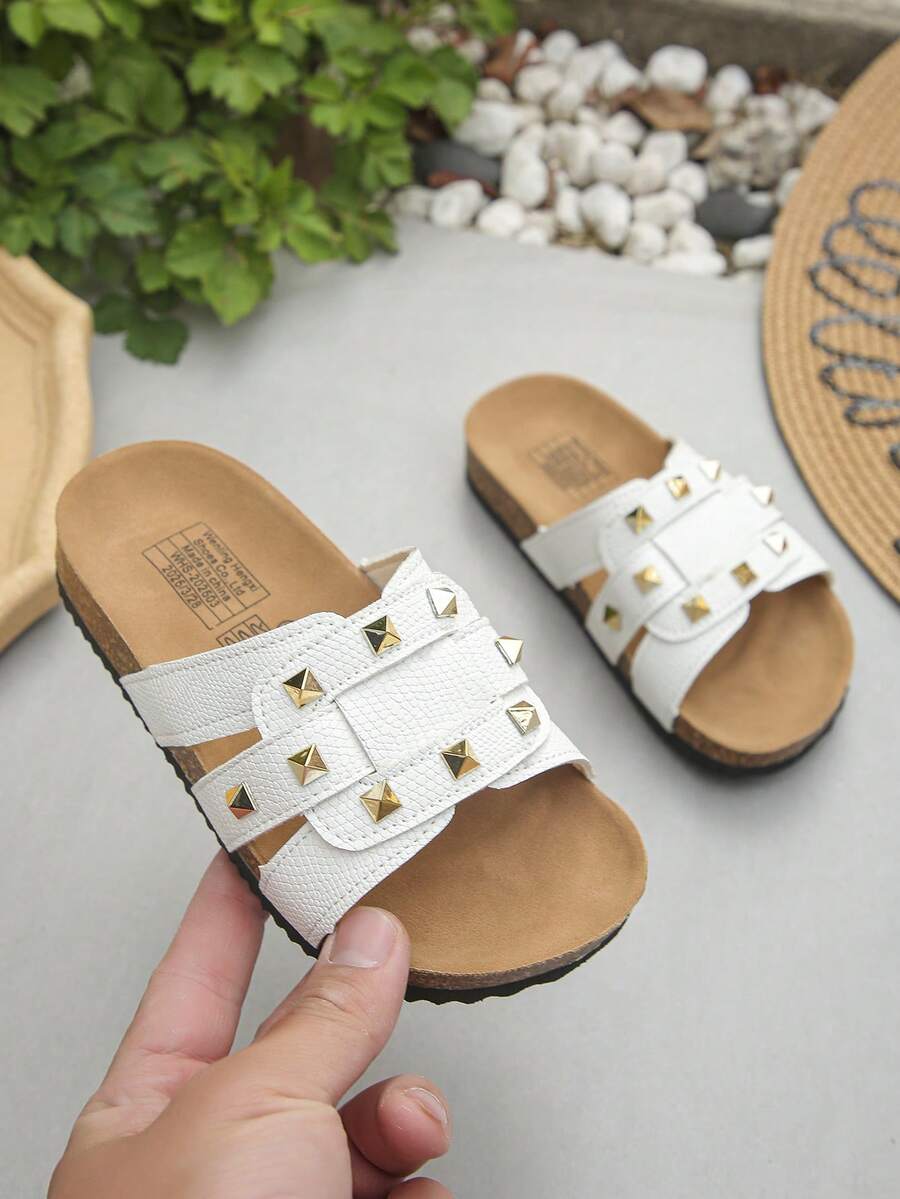 1 Paar modische Kinder Schlangenhaut-Prägung PU gewebte atmungsaktive Lässig Sandalen, bequem zu tragen, rutschfest, hochwertige flache offene Strandpantoffeln, geeignet für Mädchen zum Kombinieren mit Jeans und Röcken, tolles Geschenk für den Sommer - Weiss - Übersicht 1