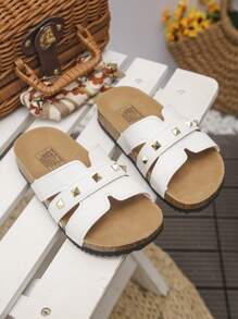 1 Coppia di Ciabatte da spiaggia per bambini, in design intrecciato in PU con texture a serpente, decorazione arancione, modello slip-on, antiscivolo, suola in legno morbida e duratura, con parte anteriore aperta, adatte per ragazze da abbinare a jeans e abiti, ottimo regalo estivo