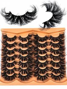14 Pairs Natural-Looking Soft Fluffy 3D False Eyelashes Russian Curl D-Curl Dramatic Messy Mink Lashes Smart Long Fox Eye Cat Eye Lifted Eyelash Extension Kit Full Lash Strip Lengthening Bold Charming Reusable, Can Be Given As A Gift - 交叉款 - 查看 2