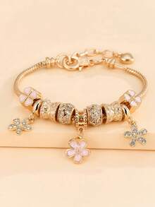 1pc Colorful Butterfly Pendant, Pink Flower Eiffel Tower Charm Bracelet, Delicate Girl Bracelet - one-size - View 5