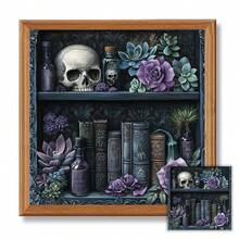 JOZYSH 1 Set Of 40x40cm/15.7x15.7-Inch DIY Cross Stitch Kit, Skull Bookshelf Printing Cross Stitch Kit, Random Thread Board Cross Stitch Material Kit, Living Room Entrance Bedroom Decoration, Home Decoration Art Gift - Multicolor - View 4