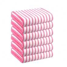 JML 12 Pack Oversized Bath Towel, Large Rectangular Beach Towel, Super Absorbent, No Shedding, Soft And Breathable, Color Canbana Stripe Pattern, Multiple Colors To Choose From, Ultra-Fine Fiber Coral Fleece Material, Can Be Wrapped In Bath Towel, Essential For Bathing, Hot Springs, Bathroom, Bathing, Swimming, Bathroom, Swimming Pool, Bathroom Towel,Women Gift Birthday Boyfriend Girlfriend Perfect Gift For Father' Mother's Day Easter Day - 紅白色 - 查看 3
