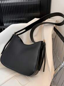 Fashionable Solid Color PU Leather Shoulder Bag, Minimalist & Multi-Functional - Black - View 1