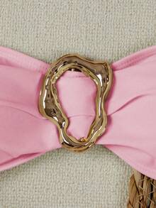 Polovedo Official Shallow Pink Solid Color Sexy Elegant Casual Beach Holiday Party Date Strapless Bikini Set, Spring/Summer - Baby Pink - View 3