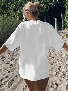 Summer Casual Vintage CHAI Graphic Crew Neck T-Shirt - trắng - Xem 3