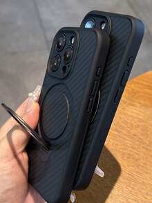 1 件豪华碳纤维无线充电指环支架条纹磁吸手机壳适用于 17 Air 16 15 14 13 12 11 Pro Max Plus 软硅胶后盖 - 黑色 - 查看 4