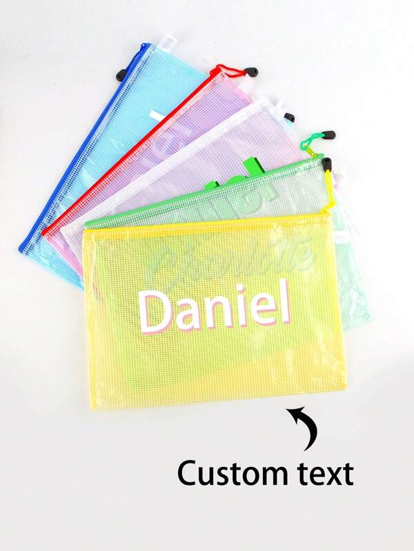 1pc Customized Multifunctional Storage Bag, Waterproof File Bag, Mesh Zipper Bag, Information Bag, Cosmetic Storage Bag, Custom Text Storage Bag, Suitable For Valentine's Day Gifts, Mother's Day Gifts, Father's Day Gifts, And Gifts For Best Friends