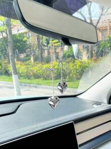 Creative Silver Heart Car Pendant, Bowknot Hanging Car Rear View Mirror Decor