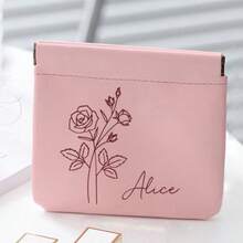 Personalized Genuine Leather Coin Purse, Floral Pattern, Can Be Used As Coin Pouch, Jewelry Bag, Makeup Bag, Rosary Bag, Customized Storage Bag, Coin Bag, Storage Bag, Coin Clip, Coin Holder, Coin Pouch, Personalized Bag, Mini Coin Purse, Genuine Leather Storage Bag - Multicolor - View 2