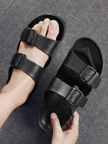Unisex Teenager Casual Simple Slide Flat Sandals, Slip-On Beach Slippers, Summer