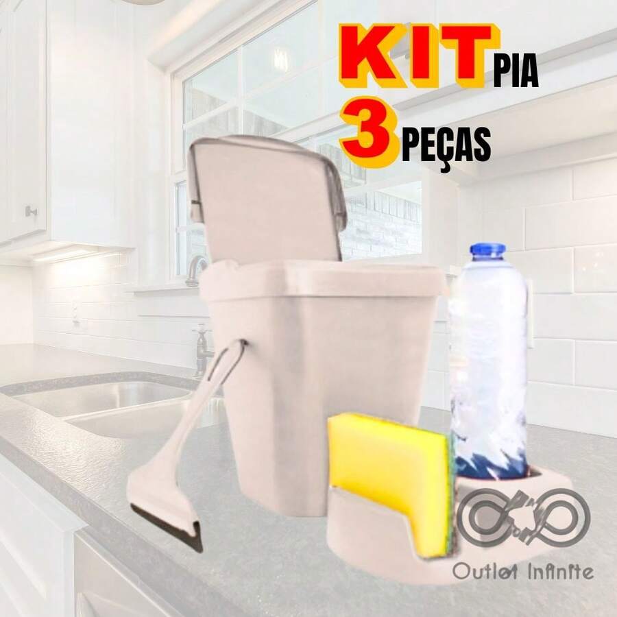 Kit Pia Porta Detergente/Rodo de Pia/Lixeira Cozinha Area Gourmet Banheiro Conjunto Pia