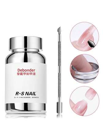RS NAIL Nail Gel Remover For Press On Nails 120ml Easy Remove Solid Nail Gel Debonder Without Acetone Sponge Press Convenient And Fast Without Waste Not Damage To Nails Professional Press On Nails Remover
