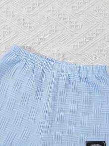 Set da 3 pezzi per neonato maschio, composto da maglia a coste, pantaloncini e borsa a tracolla, in tessuto strutturato di colore unito, look casual e alla moda per l'estate