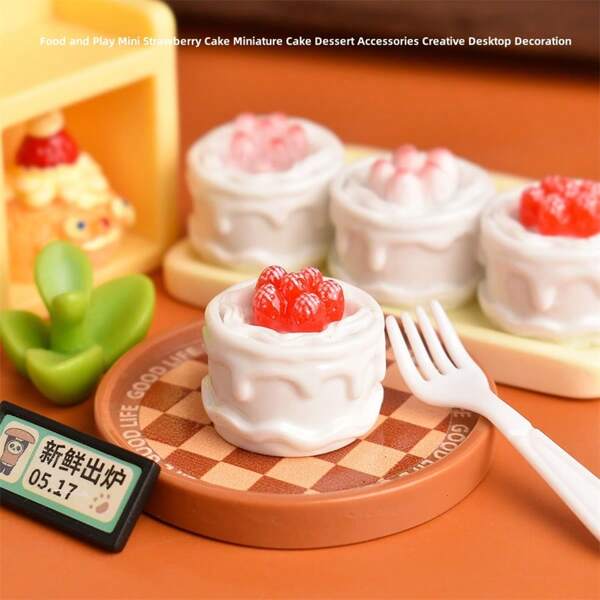 1pc Mini Food Model Strawberry Cake, Miniature Cake Dessert Creative Desktop Decoration, Decorative Accessory For Home, Birthday Gift