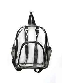 Men's Transparent Jelly Backpack, Large Capacity Water-Resistant Beach Bag, Colorblock Outdoor Sports PVC Transparent Fashion Backpack, Summer,Y2k - Clear - View 5