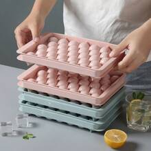 Molde de cubitos de hielo redondos con tapa, molde para hacer bolas de hielo para congelador con recipiente mini circular, kit para hacer cubitos de hielo, 33 piezas para enfriar cócteles, whisky, té, café