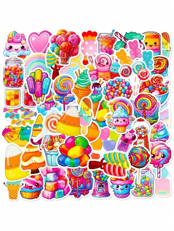 50/100Pcs Sweet Candy Stickers, Vinyl Waterproof Dessert Treats Ice Cream Cupcake Stickers For Laptop, Water Bottle, Skateboard, Teachers Reward Stickers For Students Girls Boys