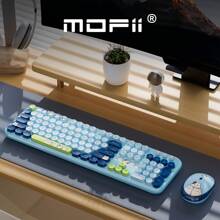 MOFII Ergonomic 2.4G Plug And Play Wireless Keyboard Mouse Combo 104 Keys Cute Cat Keyboard Coloful Retro Round Keycaps Keyboard With Silent Mouse For Win7/8/10/XP