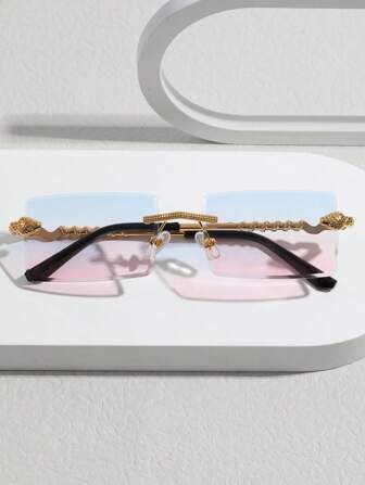 1 Pair Square Frameless PC Metal Fashion Clear Glasses, Suitable For Daily Use