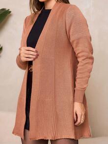 Women's Plain Knit Cardigan With Ribbed Detail Mid-Season Knitwear - Beis - Ver 2
