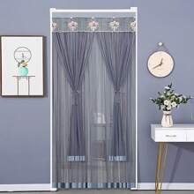 1 pieza Panel de cortina traslúcida artística, cortina de puerta de instalación sin taladrar para primavera, verano, otoño, anti-mosquitos y moscas, doble malla, doble apertura, cortina de encaje para dormitorio, divisor de ambientes para uso doméstico