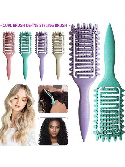 1pc Portable Curly Hair Styling Brush - Nylon Bristles, Detangling & Volumizing Comb For All Hair Types