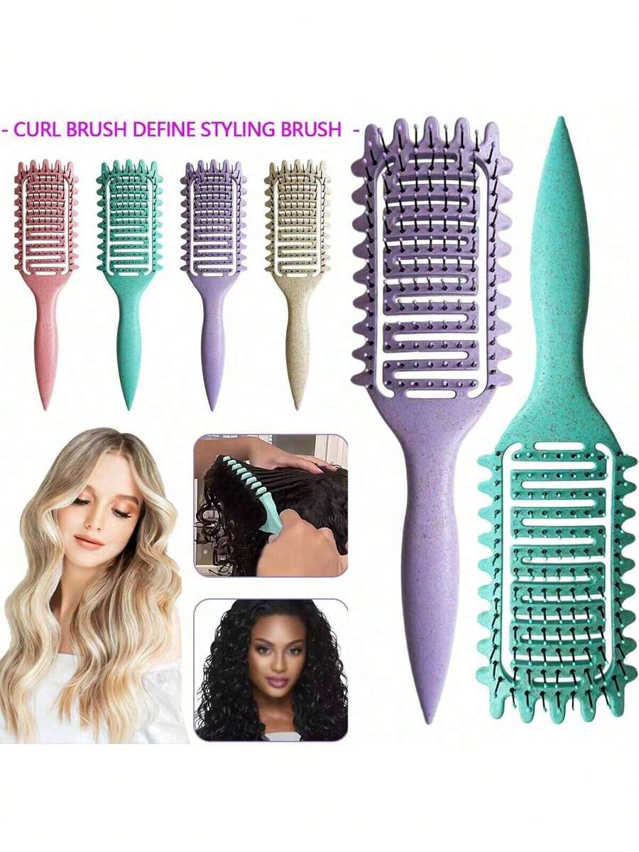 1pc Portable Curly Hair Styling Brush - Nylon Bristles, Detangling & Volumizing Comb For All Hair Types - Multicolor - View 1