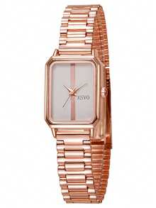 1pc Teenager's Quartz Watch With Hidden Bar Scales Square Dial Rose Gold Steel Strap, Suitable For Birthday Gift, Graduation Gift And More - Rose Gold - View 8