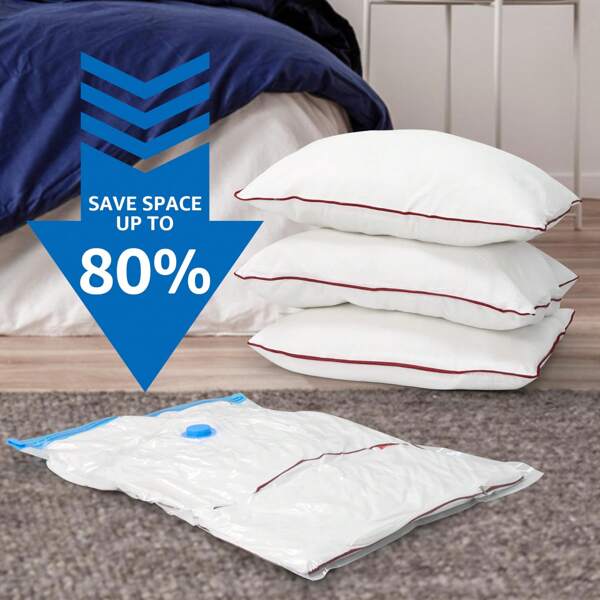 3pcs Set Storage Vacuum Bag & Manual Air Pump, Portable Plastic Travel Bag,Four Seasons Clothes Storage Bag For Blankets, Bedding, Clothes, Down Comforter, Essential Space Saving Storage Bag