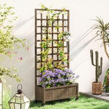 Wooden Trellis Planter, Raised Beds For Garden With Wheels And Drainage Holes, Privacy Screen Planter Box To Grow Vegetables, Herbs And Flowers For Garden, Patio, Deck, Natural