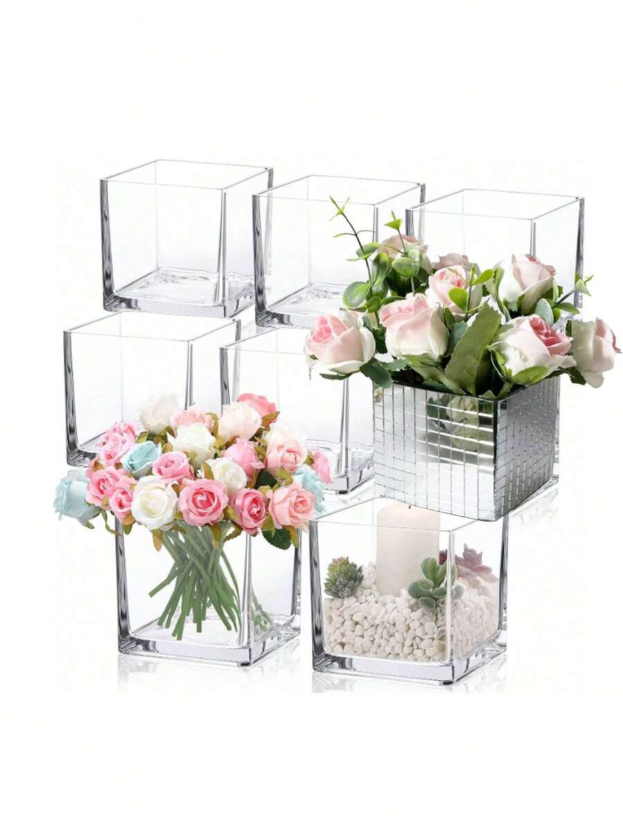 3/1 pièce Vase carré élégant en acrylique - Pot de fleurs en acrylique transparent et robuste, terrarium, parfait pour les mariages et les événements formels, idéal comme décoration de mariage, vase transparent, idéal pour les arrangements floraux et les cadeaux de fête de jardin, anniversaire, décoration de maison pour la remise des diplômes, décoration de chambre, vase à fleurs, vase en verre