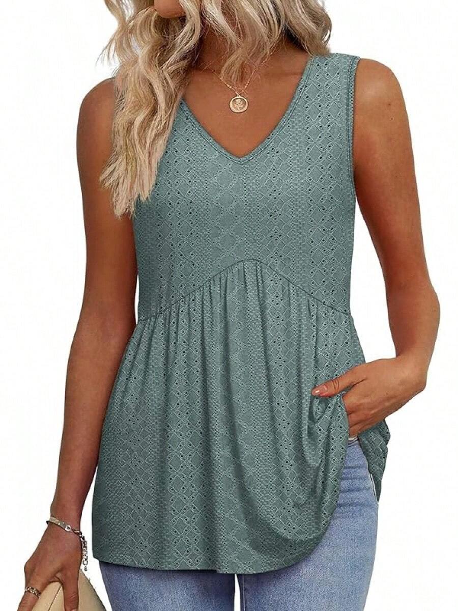 OFEEFAN Womens Tank Tops 2025 Flowy Peplum Tops For Women Dressy Sleeveless V Neck Babydoll Tank Tops - màu xanh lá - Xem 1