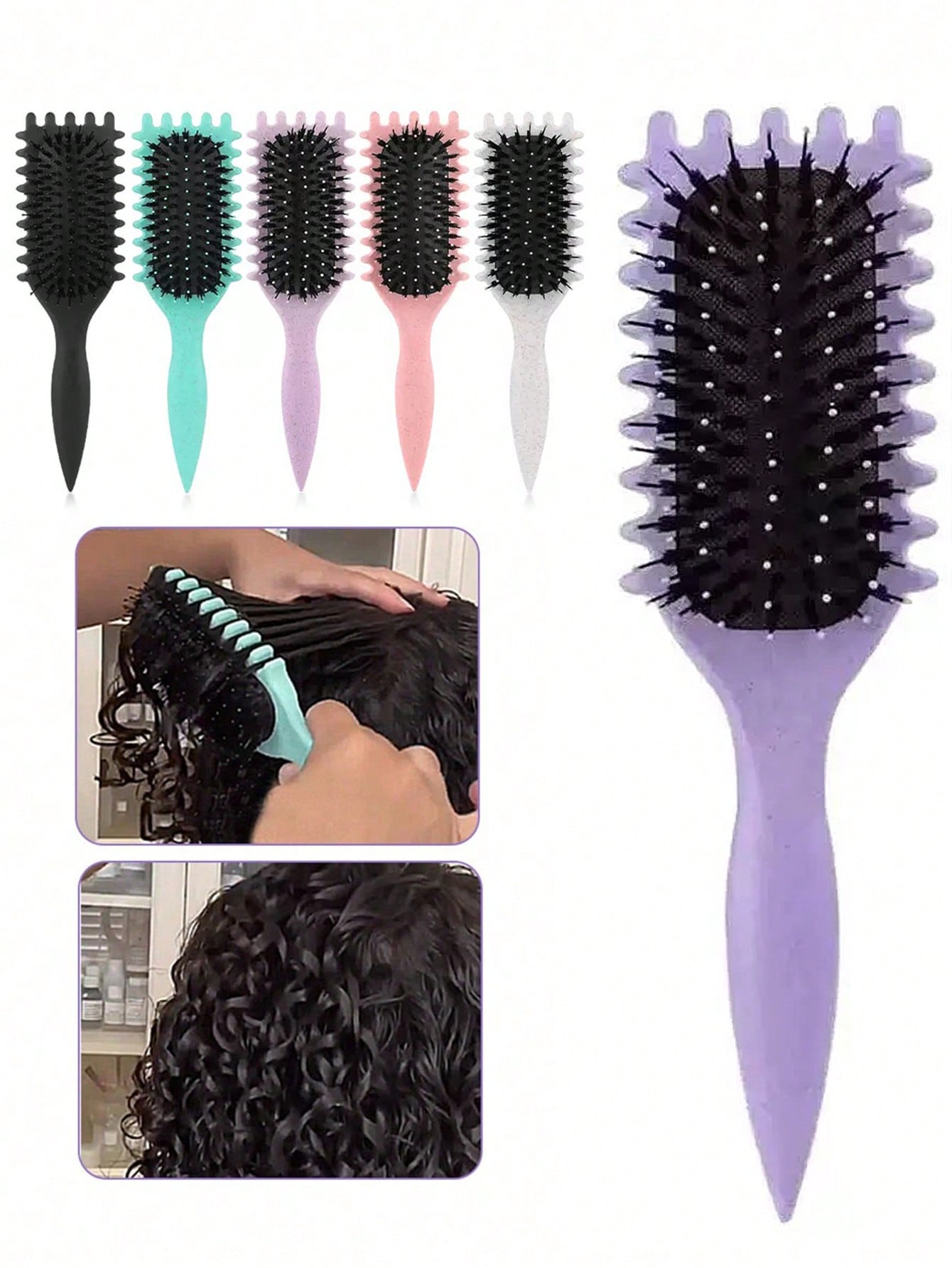 فرشاة شعر مموجة نابضة بوسادة، مشط تمليس الشعر الطو...