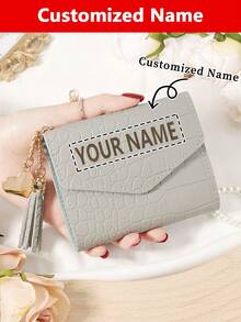 1pc Custom Signature Wallet,Personalized Signature Design Wallet,Fold Over Small Wallet Pocket Wallet Small Purse Bifold Slim Women Wallet Lightweight Portable Credit Card Key Case Short Wallet Cute Modern Fashion For Birthday Gift - Red - View 13