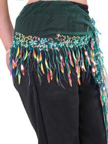 1pc Glitter Hip Scarf, Belly Dance Skirt, Jazz Dance Hip Scarf, Versatile Hiphop Waist Belt