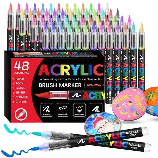 Acrylic Paint Marker Pens, Watercolor Pens, Paint Pens Suitable For Various Surfaces, Prevent Bleed-Through, Durable, Essential For Back To School, Birthday Gifts, Durable, Spring Gift, Easter Crafts Birthday Gifts, Holiday Gifts, Sticker Books, Easter Stickers, 100 Reward Calendar