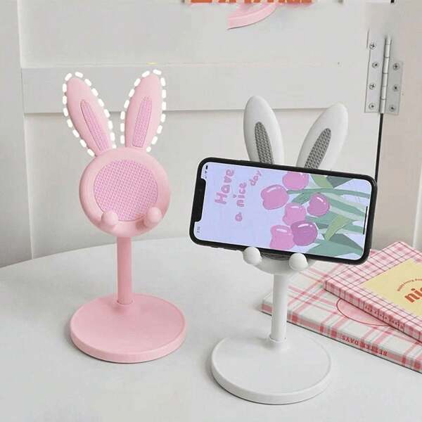 1 Piece Creative Cartoon Mobile Phone Holder, Cute Cartoon Bunny Tablet Universal Mobile Phone Desktop Holder Adjustable Telescopic Lifting Lazy Holder, Gift For Children And Girlfriend, Birthday Gift For Women, Valentine's Day Gift. Suitable For Desktop, Compatible With IPhone, Kindle, IPad, Switch And Tablets Under 12 Inches