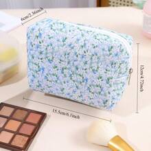 Borsa per il trucco con stampa floreale ditsy, kit da viaggio multifunzionale rosso fuoco per l'assistenza sanitaria e il trasporto di articoli da toilette