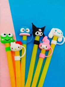 Sanrio 1 pezzo Coperchi per cannucce in PVC di Hello Kitty e Kuromi di Sanrio - Dispenser di cannucce da bere riutilizzabili con motivi cartoni animati e coperchi per bicchieri